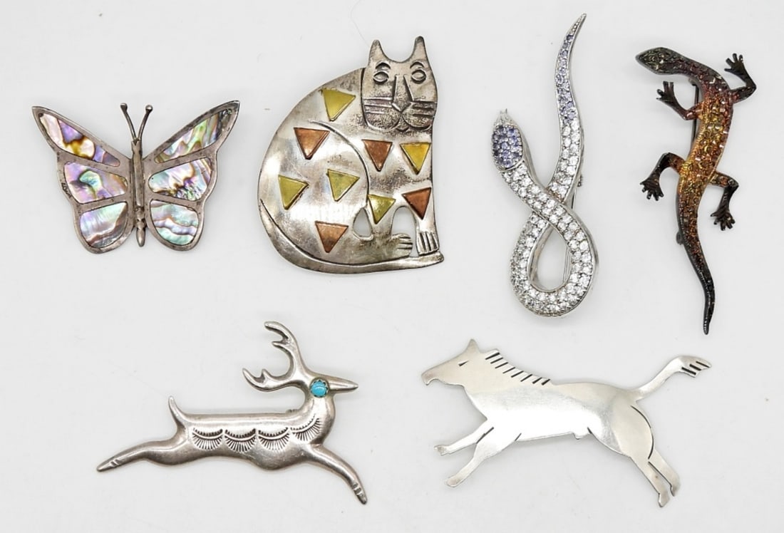 (6) STERLING ANIMAL SHAPED BROOCHES (1 of 2)