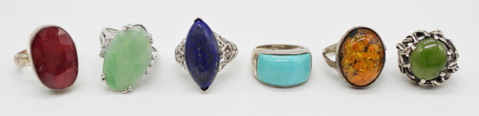 (6) STERLING RINGS WITH NATURAL STONES (1 of 2)