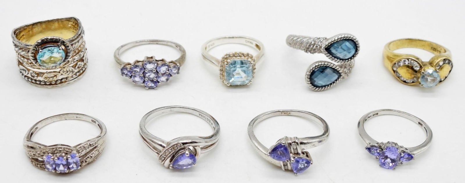 (9) STERLING SILVER BLUE GEMSTONE RINGS (1 of 2)