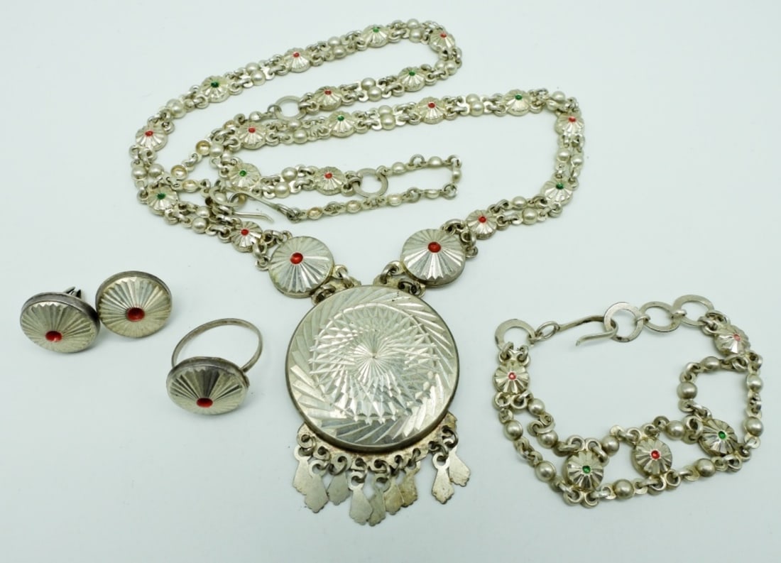VINTAGE STERLING NECKLACE, BRACELET, EARRING SET (1 of 4)
