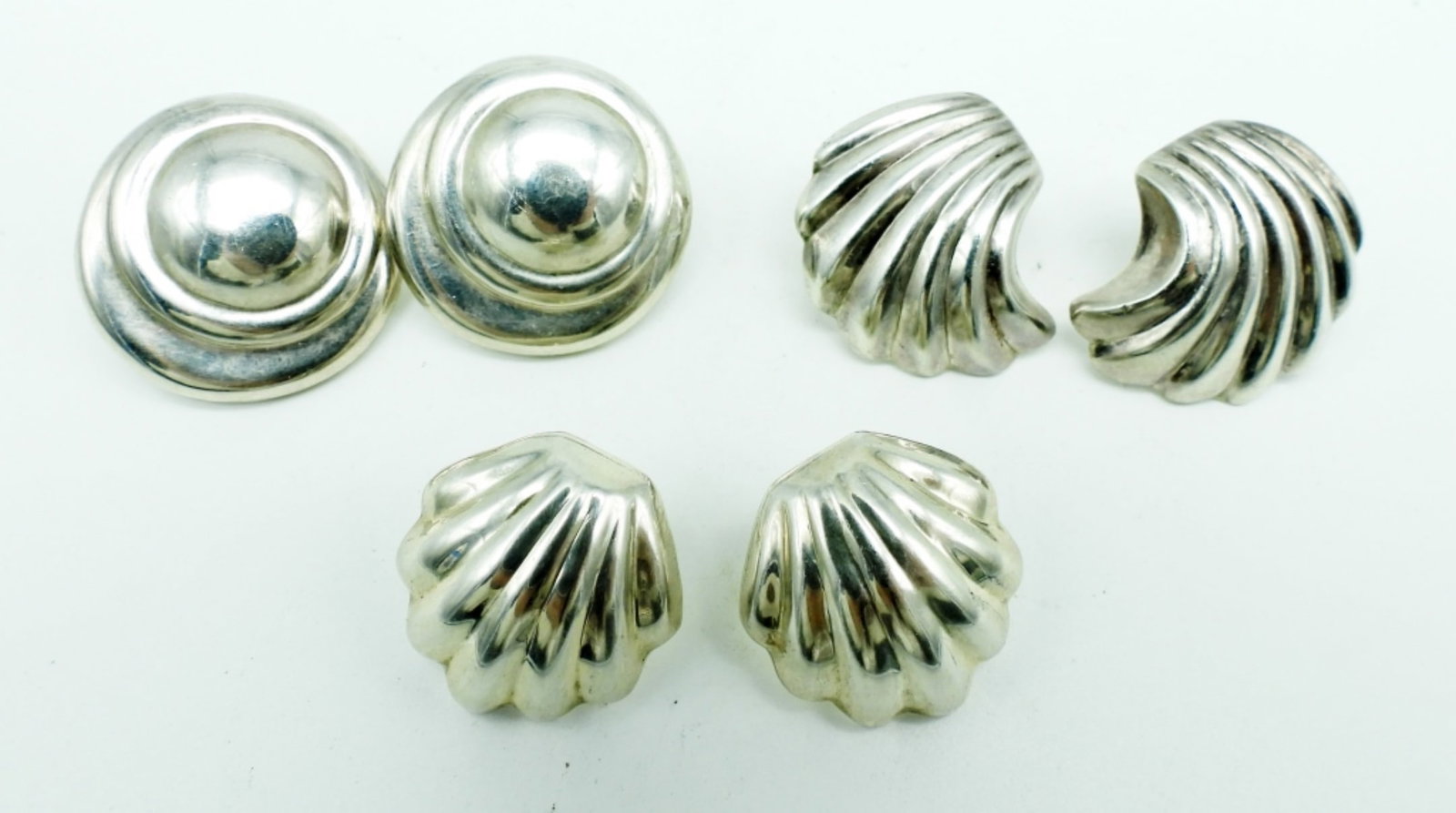 (3) MEXICO 925 PIERCED EARRINGS: 20DWT, PIERCED MEDIUM SIZE STUDS, 1 STAMPED 925, 1 STAMPED TF-40 MEXICO 925, 1 STAMPED 925 TR-92 MEXICO