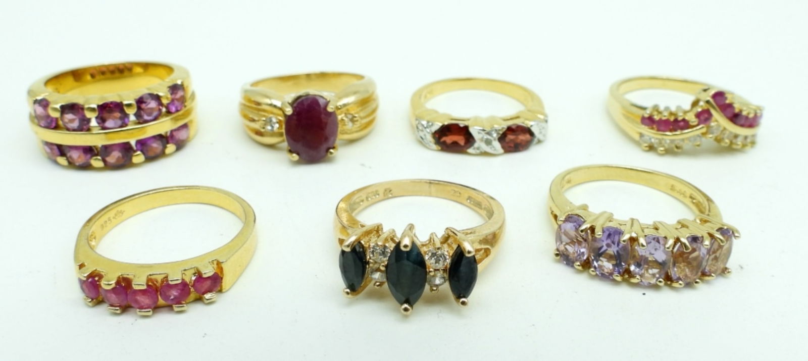 (7) GOLD TONE STERLING STACKABLE RINGS: 17.2DWT, STAMPED 925 IN ALL, ALL SIZE 6, BID WITH US TODAY!