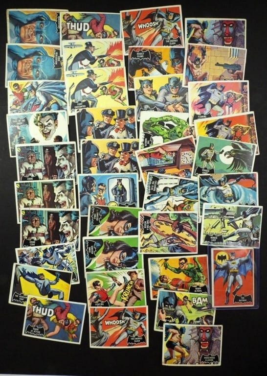 38-1966 TOPPS BATMAN Black Bat CARDS: SOME DUPLICATES includes #1 BATMAN creased - OVERALL GOOD/VG/VGEX