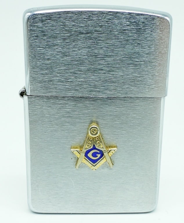 1996 ZIPPO FIRED FREEMASON LIGHTER: USED CONDITION, FIRED, FREEMASON SYMBOL ON THE FRONT