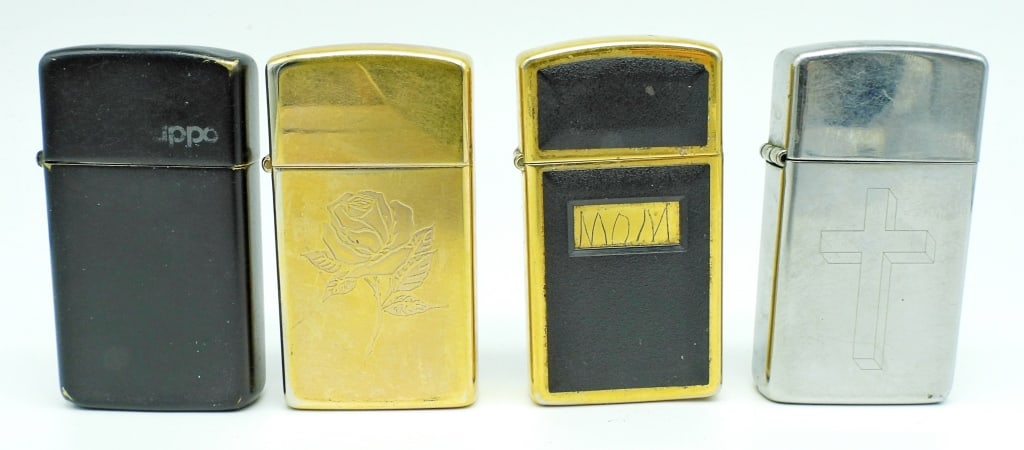 (4) SLIM FIRED ZIPPO LIGHTERS (1 of 4)
