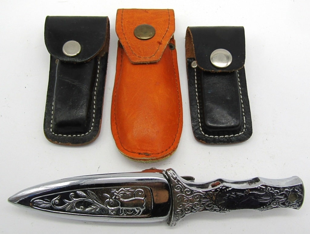 (4) Stainless Pakistan Pocket Knives & Sheaths Auction