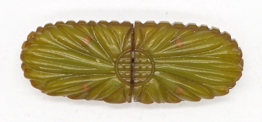 DUETTE Antique Art Deco Brooch: UNIQUE BAKELITE DRESS CLIP BROOCH PIN