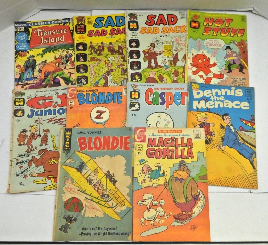(10) VINTAGE COMICS - MAGILLA GORILLA: BLONDIE, DENNIS THE MENACE, CASPER, G.I. JUNIORS, HOT STUFF, SAD SACK, TREASURE ISLAND - ALL DIFFERENT GOOD/VG