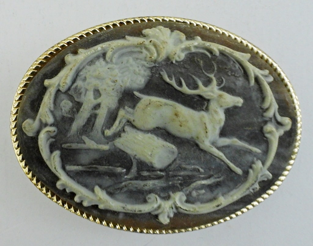 INCOLAY STONE DEER GOLD PLATED BELT BUCKLE (1 of 2)