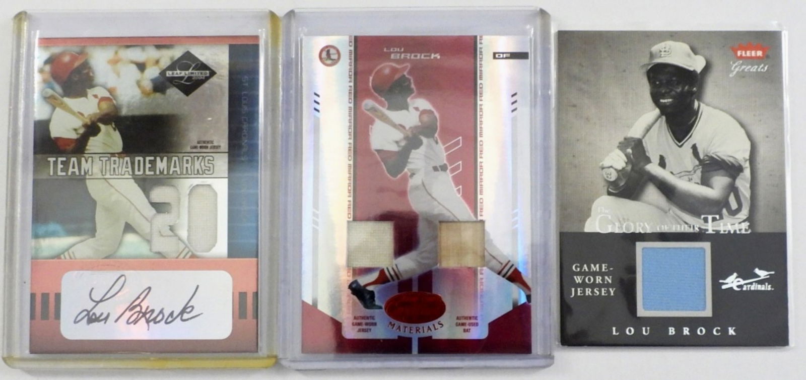 (3) LOU BROCK PATCH & BAT RELIC CARDS (1 of 2)