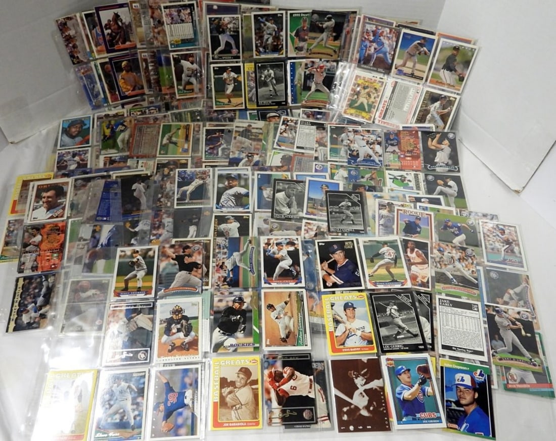 OVER 600 SPORTS CARDS - MOSTLY BASEBALL: GREAT MIX - LOADED WITH STARS - VARIOUS YEARS / BRANDS in SHEETS