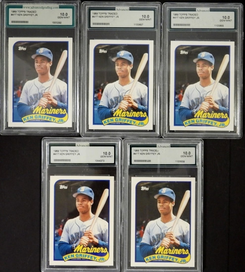 (5) KEN GRIFFEY JR ROOKIE CARDS AGS 10s: TOP VIEW HOLDER by AGS