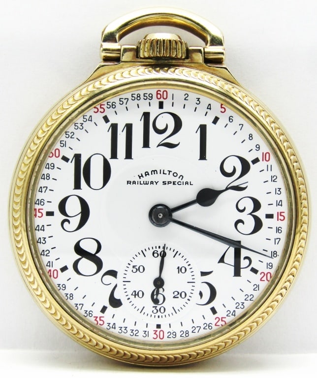 Hamilton 992-B - 16S, 21 Jewel: Perfect Melamine Montgomery Dial, Signed "Railway Special", Hamilton Signed Rolled Gold Plate Screwback Case. Nice Watch!