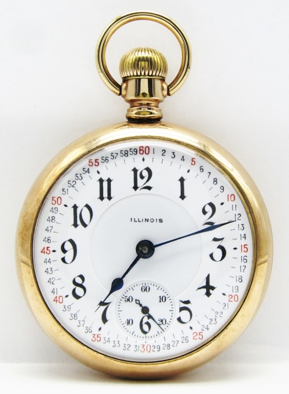 Illinois Bunn Special - 18S, 23 Jewel: Perfect Double Sunk Porcelain Montgomery Dial, 23 Jewel Lever Set Movement, Wadsworth Yellow Gold Filled Screwback Case. This is a nice watch!