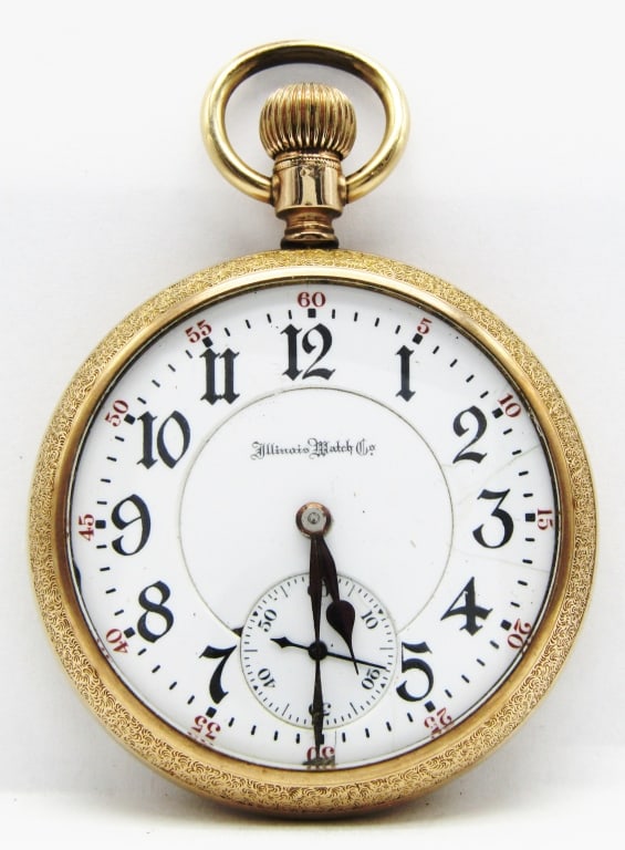 Illinois A. Lincoln - 16S, 21 Jewel: Double Sunk Porcelain Dial, 21 Jewel Lever Set Movement, Yellow Gold Filled Screwback Case.