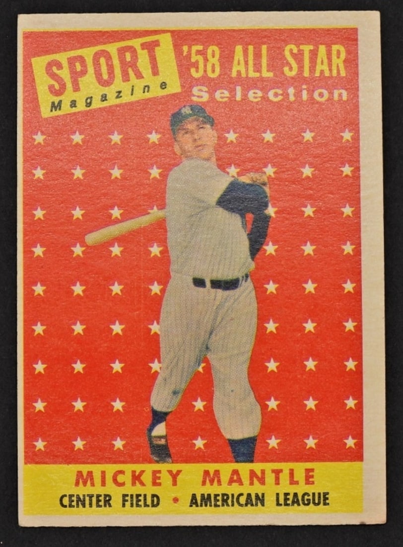 1958 TOPPS #487 MICKEY MANTLE ALL STAR: VG+ GREAT COLOR & GLOSS - very light crease bottom left - corners ex+