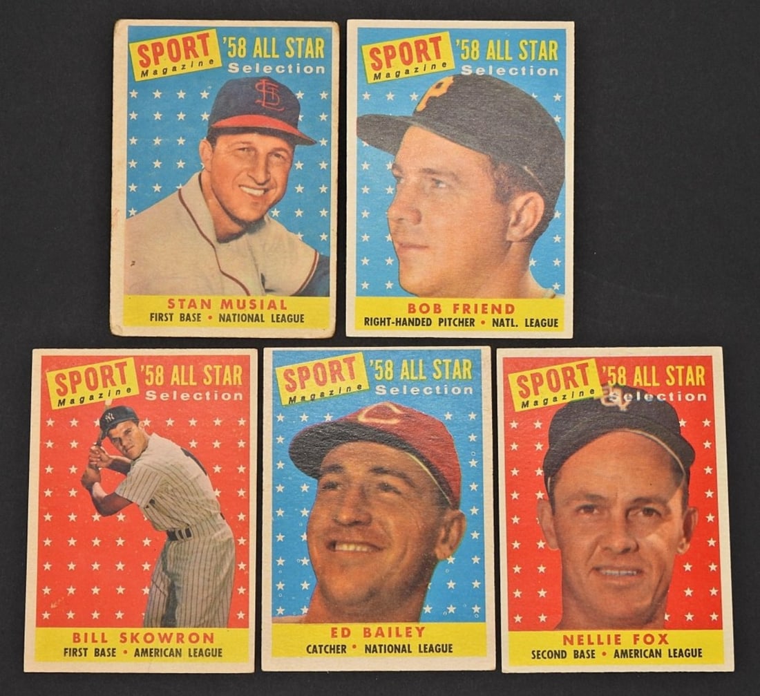 (5) 1958 TOPPS ALL-STAR CARDS - ALL DIFF (1 of 2)