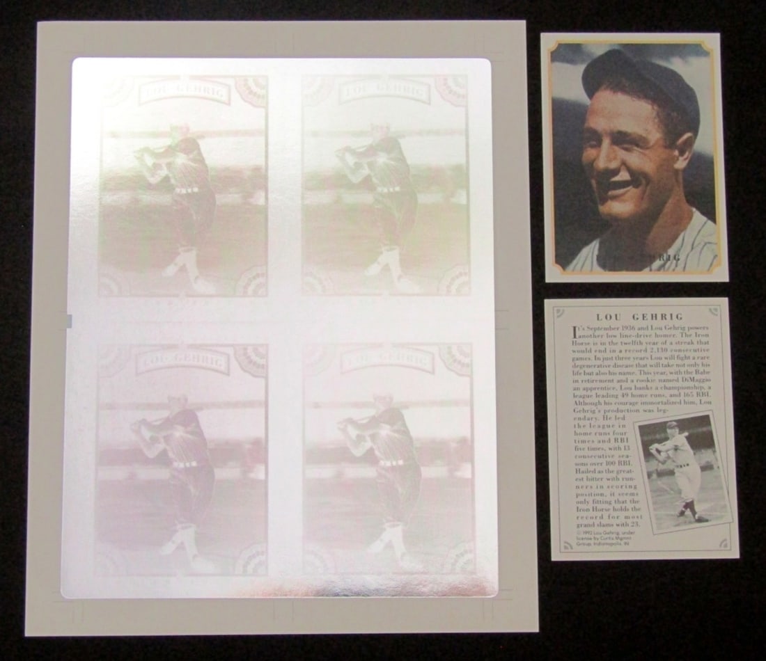 Lou Gehrig Card Lot! Uncut Holographic Sheet (1 of 5)