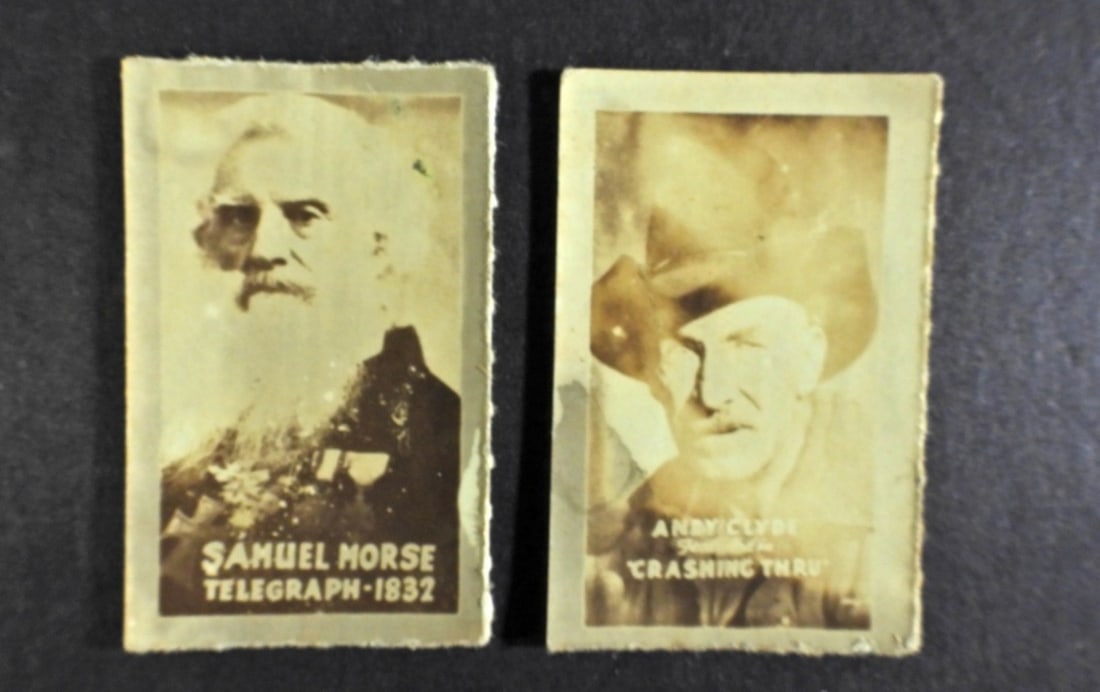 (2) 1948 TOPPS MAGIC PHOTO: SAMUEL: MORSE inventor & ANDY CLYDE movie star