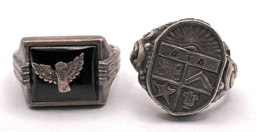 THUNDERBIRD & MASONIC STERLING RINGS: SIZES 8 & 12 (15 DWT)