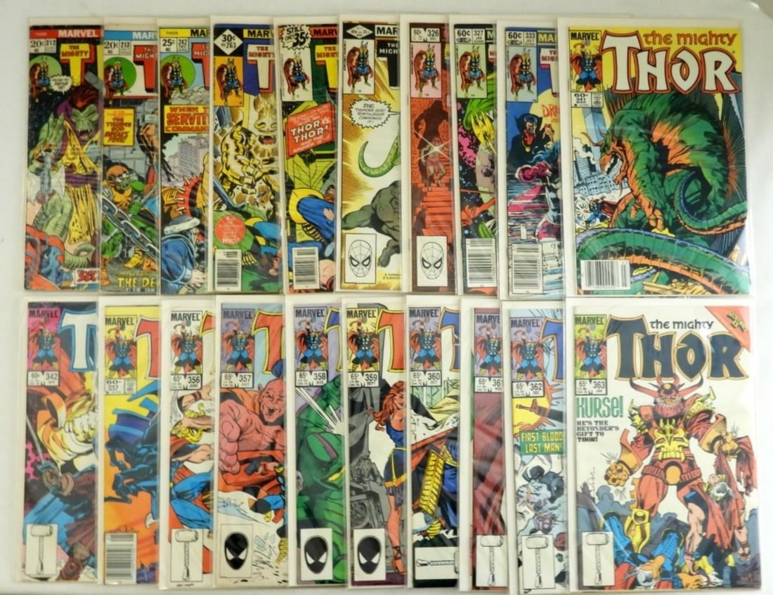 (20) MARVEL COMICS THE MIGHTY THOR: ISSUES #212-#363 - VERY NICE CONDITION - ALL SLEEVED & BOARDED