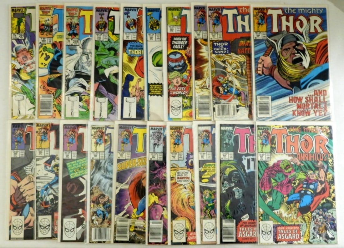 (20) MARVEL COMICS THE MIGHTY THOR: ISSUES #364-#405 - VERY NICE CONDITION - ALL SLEEVED & BOARDED