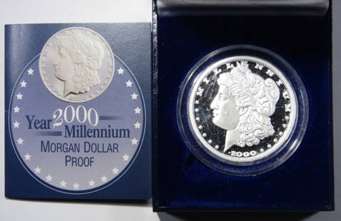 2000 REPUBLIC OF LIBERIA $1 MORGAN PROOF: 1 oz .999 SILVER. IN DISPLAY CASE WITH COA.