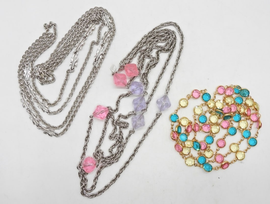 SWAROVSKI, MONET & COVENTRY NECKLACES: (2) 50" LONG SARAH COVENTRY & MONET & (1) 36" SWAROVSKI MULTI-COLORED