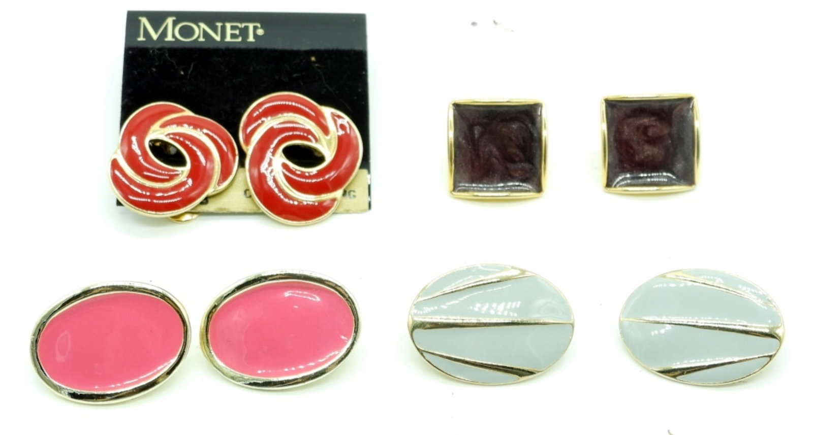 (4) ENAMEL CLIP-ON EARRINGS (1) MONET: ALL VERY NICE CONDITION