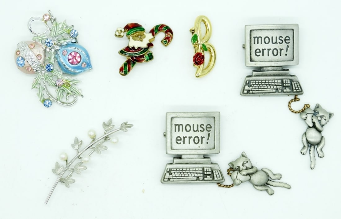 (6) PINS - CHRISTMAS & MORE: (2) MOUSE ERROR! Stamped "JJ"