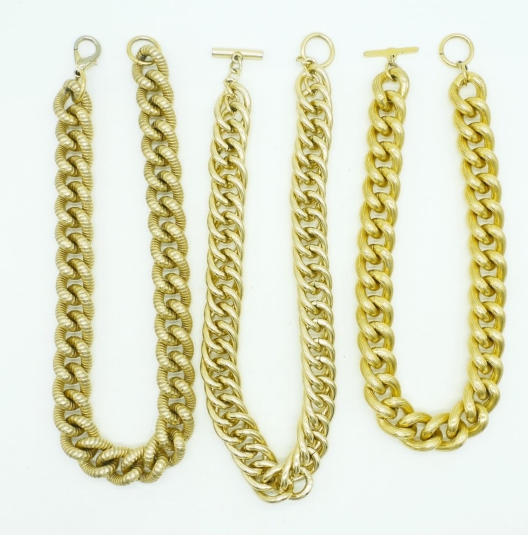 (3) LARGE GOLD TONE CHAIN NECKLACES (1 of 2)