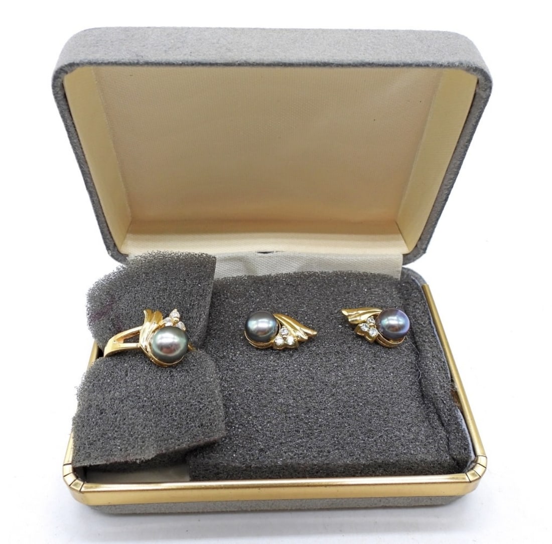 FAUX BLACK PEARL EARRING & RING SET (1 of 2)