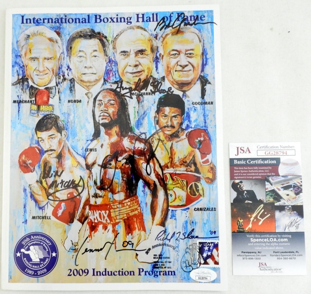 AUTO BOXING PROGRAM w/5 SIGNATURES: JSA CERT GG28794 - HUGH MCILVANNEY, BOB GOODMAN, BRIAN MITCHELL, LENNOX LEWIS, ORLANDO CANIZALES