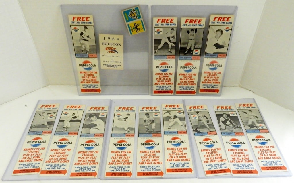 (13) COLT .45s PEPSI COLA CARDS: ALL DIFFERENT PLUS 1964 SCHEDULE & (2) STAMPS