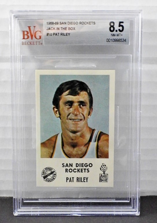 1968-69 ROCKETS JACK IN THE BOX #10 PAT RILEY: BVG BECKETT, GRADED 8.5