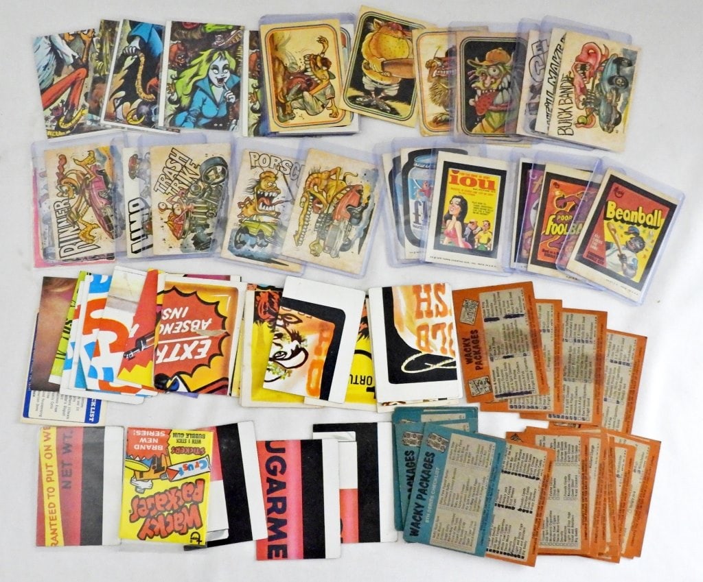 WACKY PACKS & MORE NON-SPORT CARD LOT: GREATEST GROSSOUTS, 1975 FUNNY ADVERTISEMENTS, MONSTER CARS & MORE