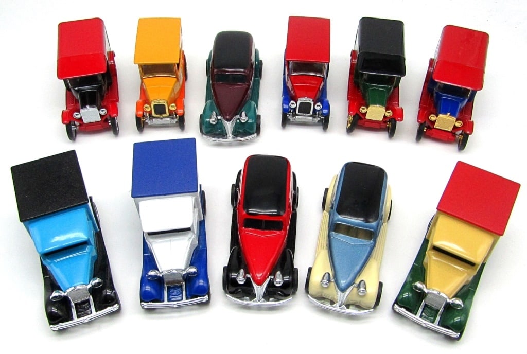 (11) Vintage Matchbox Model Cars: 1921 Model T Ford Scrimshaw North Coast Brewing Co., 1939 Chevy Sedan Blue Ridge Brewing, Special Limited Edition Sun Valley Lager No. Y-65, 1921 Model T Ford Amber Gambler Pale Ale, 1939 Chevy Sedan