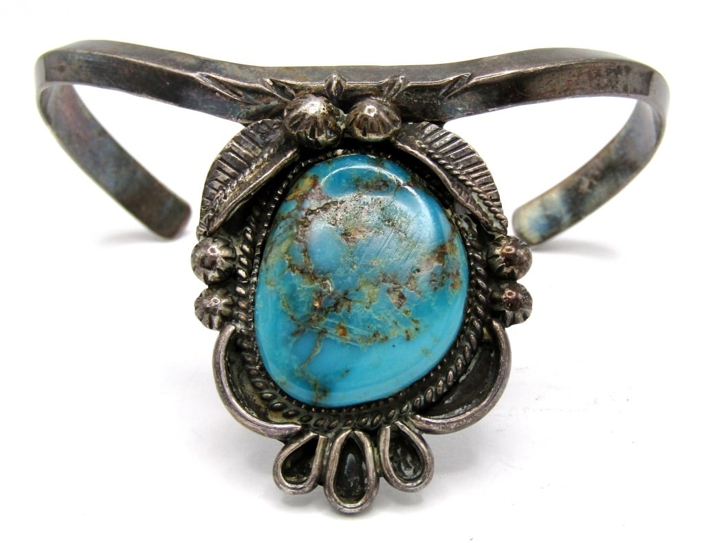 "LB" NAVAJO STERLING CUFF w/TURQUOISE (1 of 2)