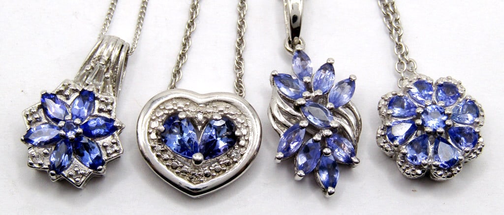 (4) TANZANITE STERLING NECKLACES: (3) STS 925 (1) DJOY 925 - ALL LIKE NEW 18" (11 DWT)