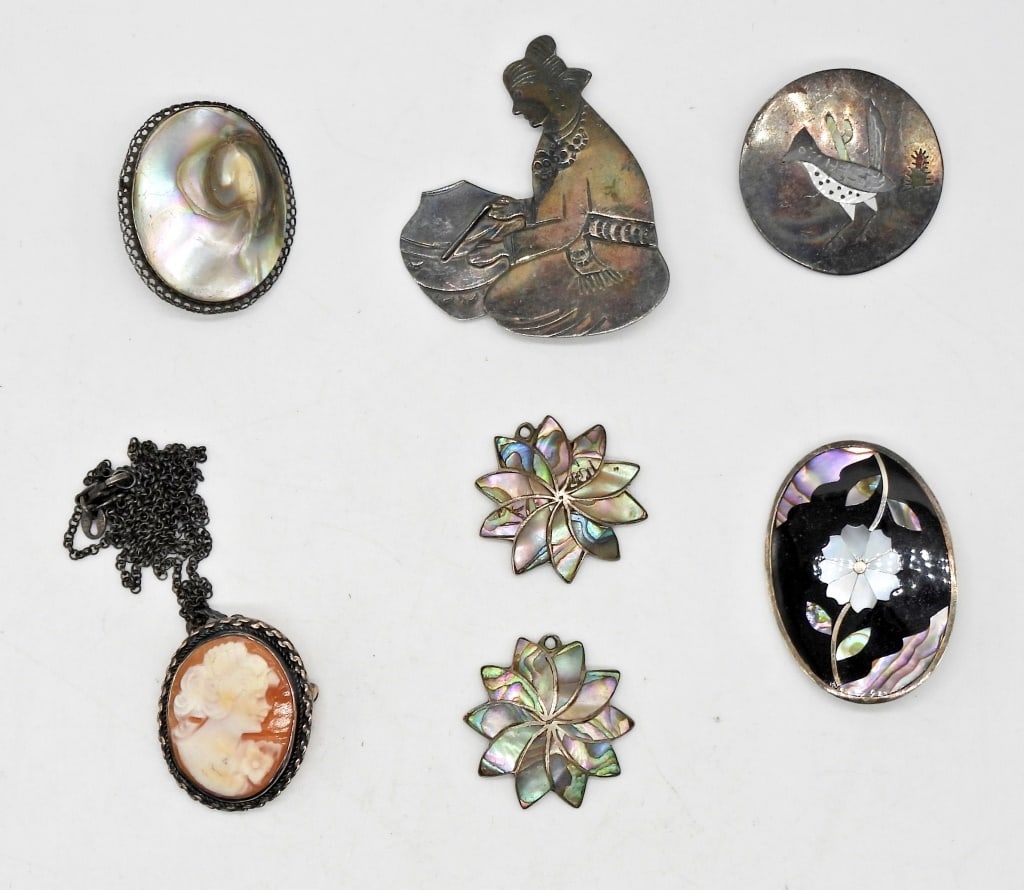 ANTIQUE STERLING LOT - ABALONE / CAMEO (1 of 2)