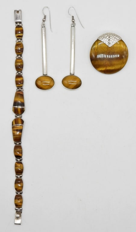 STERLING SILVER & TIGER'S EYE, 3-PIECES (1 of 2)