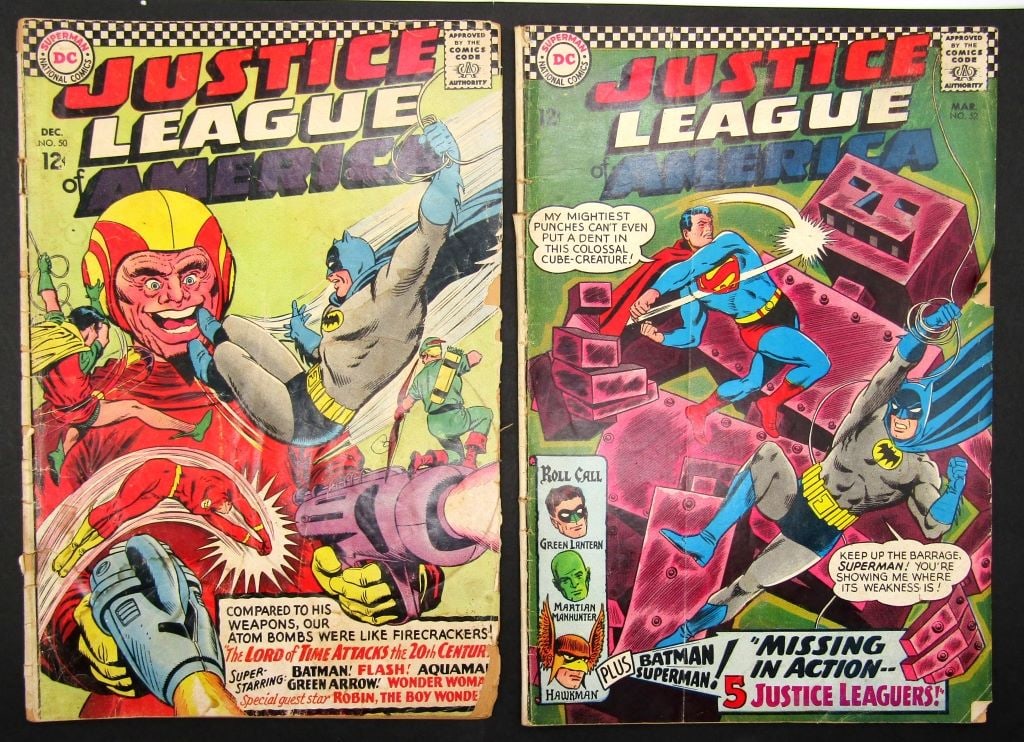 DC Justice League of America #50 & #52: #50 1966, #52 1967; Poor/Fair Conditions.
