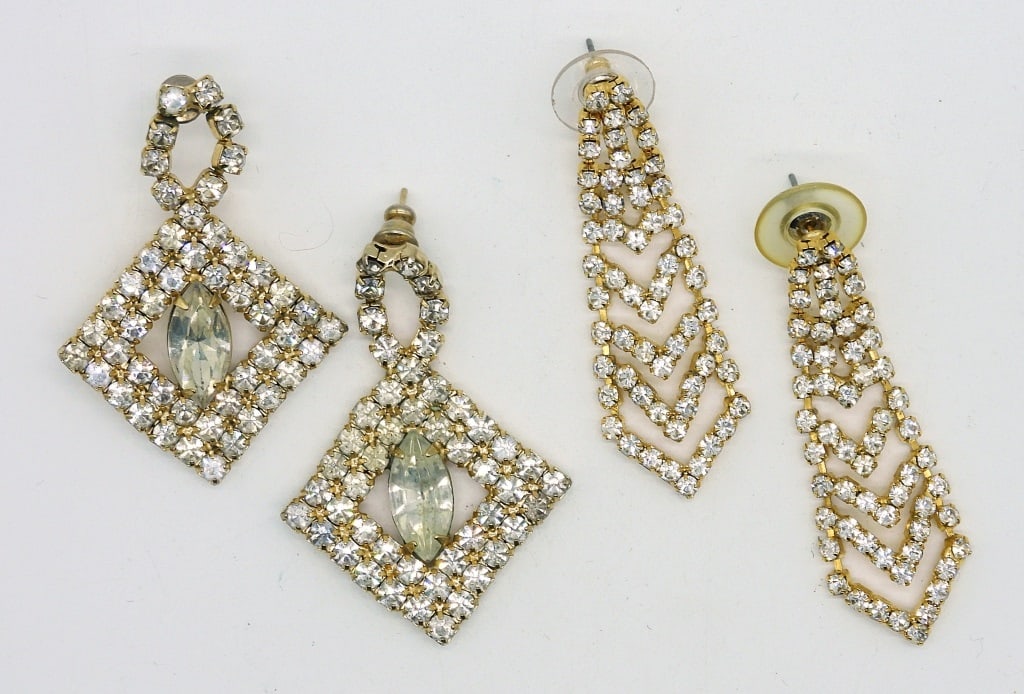 2 Pairs- Elegant White Rhinestone Dangle Earrings (1 of 2)