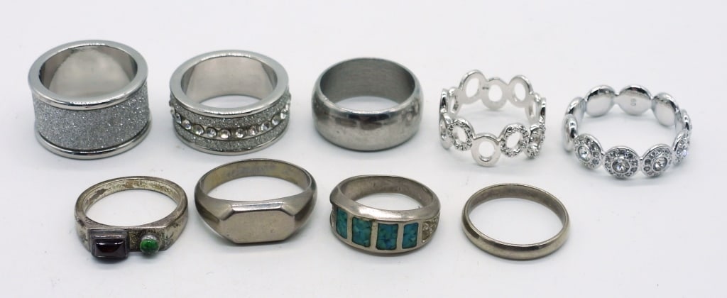 Set of 9 Silver-tone Fashion Rings (1 of 1)