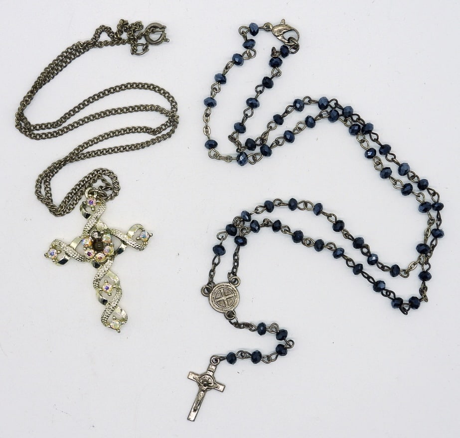 Multi-Colored Rhinestone Cross Necklace & Rosary (1 of 3)