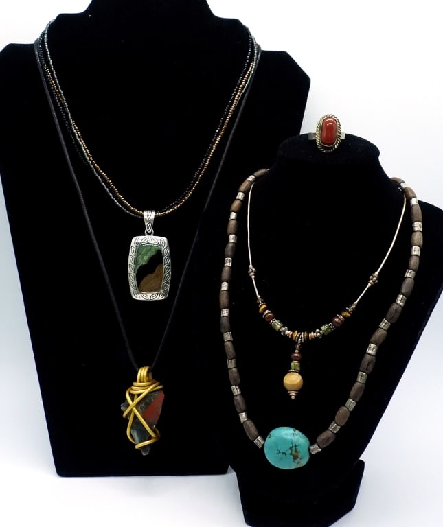 BOHO Style Fashion Necklaces and Ring: Necklaces 22" and 16". Ring size 7 Nice lot
