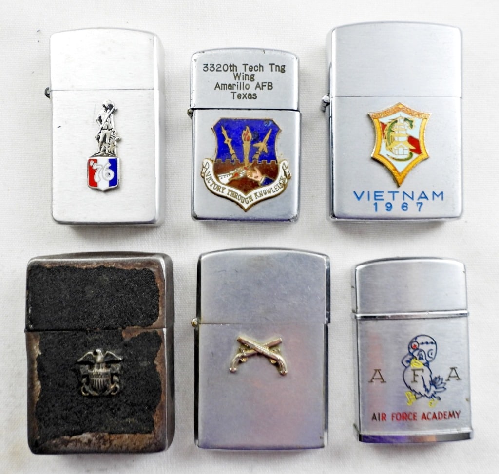 (6) ANTIQUE FLIP TOP MILITARY LIGHTERS (1 of 4)