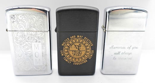 (3) SLIM ZIPPO LIGHTERS