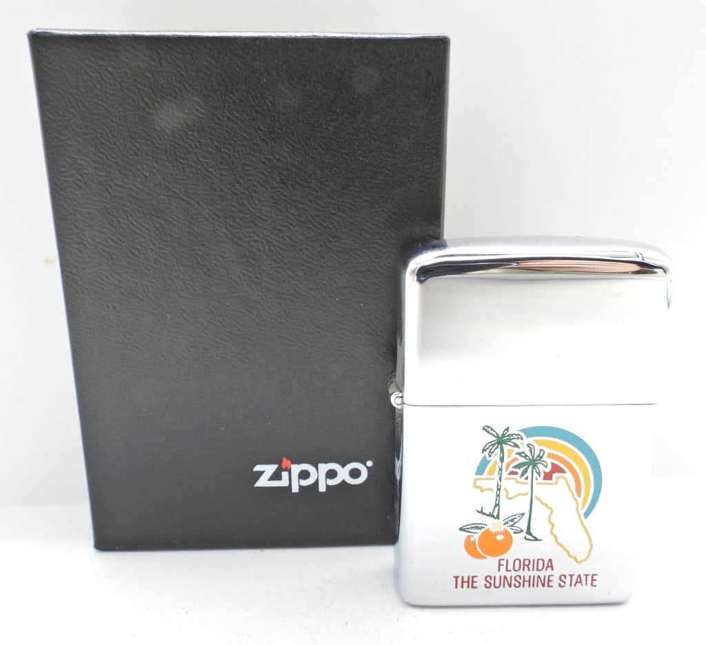 1980 UNFIRED FLORIDA ZIPPO LIGHTER: IN BOX, UNFIRED, FLORIDA THE SUNSHINE STATE