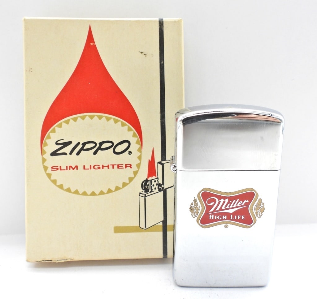 1983 MILLER HIGH LIFE UNFIRED SLIM ZIPPO LIGHTER: IN BOX, MILLER HIGH LIFE LOGO
